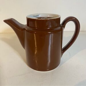 Vintage 4” Height Hall Pottery Brown & White Individual Teapot Made in USA
